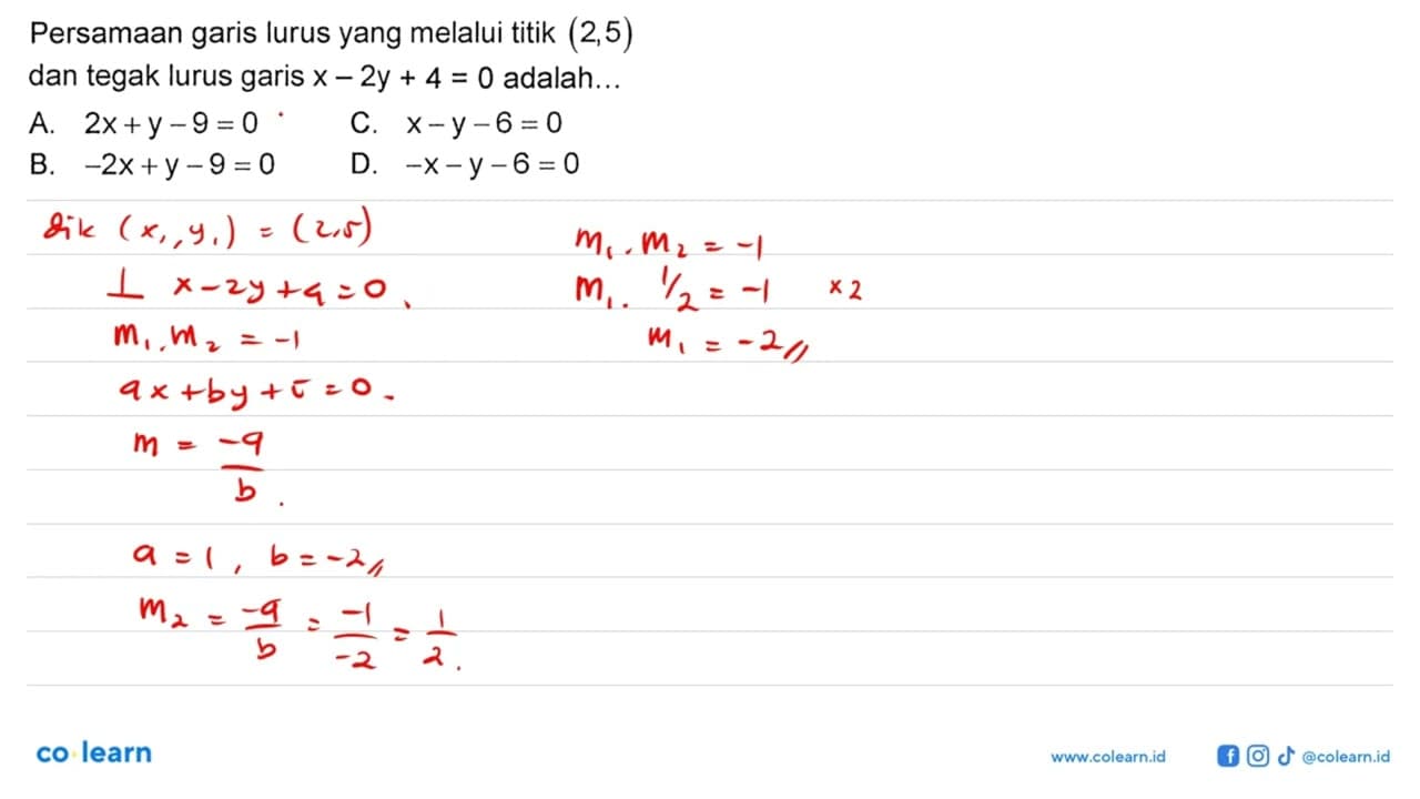 Persamaan garis lurus yang melalui titik (2,5) dan tegak