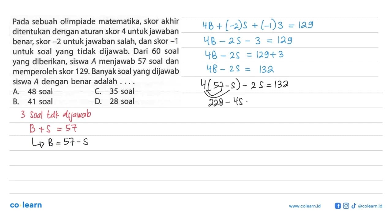 Pada sebuah olimpiade matematika, skor akhir ditentukan