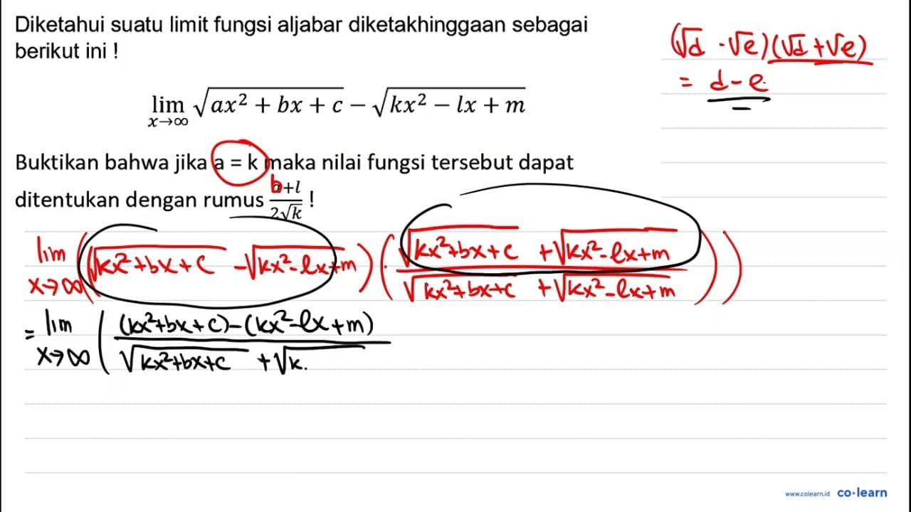 Diketahui suatu limit fungsi aljabar diketakhinggaan