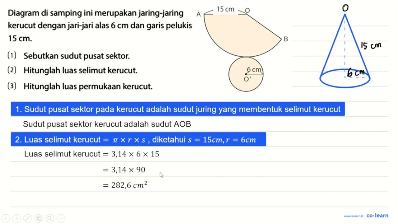 Diagram di samping ini merupakan jaring-jaring kerucut