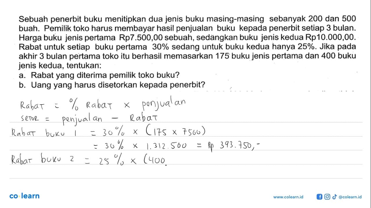 Sebuah penerbit buku menitipkan dua jenis buku