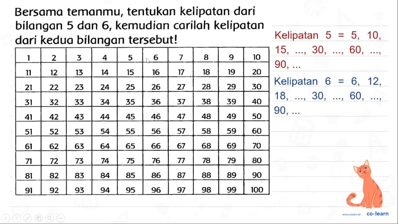 Bersama temanmu, tentukan kelipatan dari bilangan 5 dan 6 ,