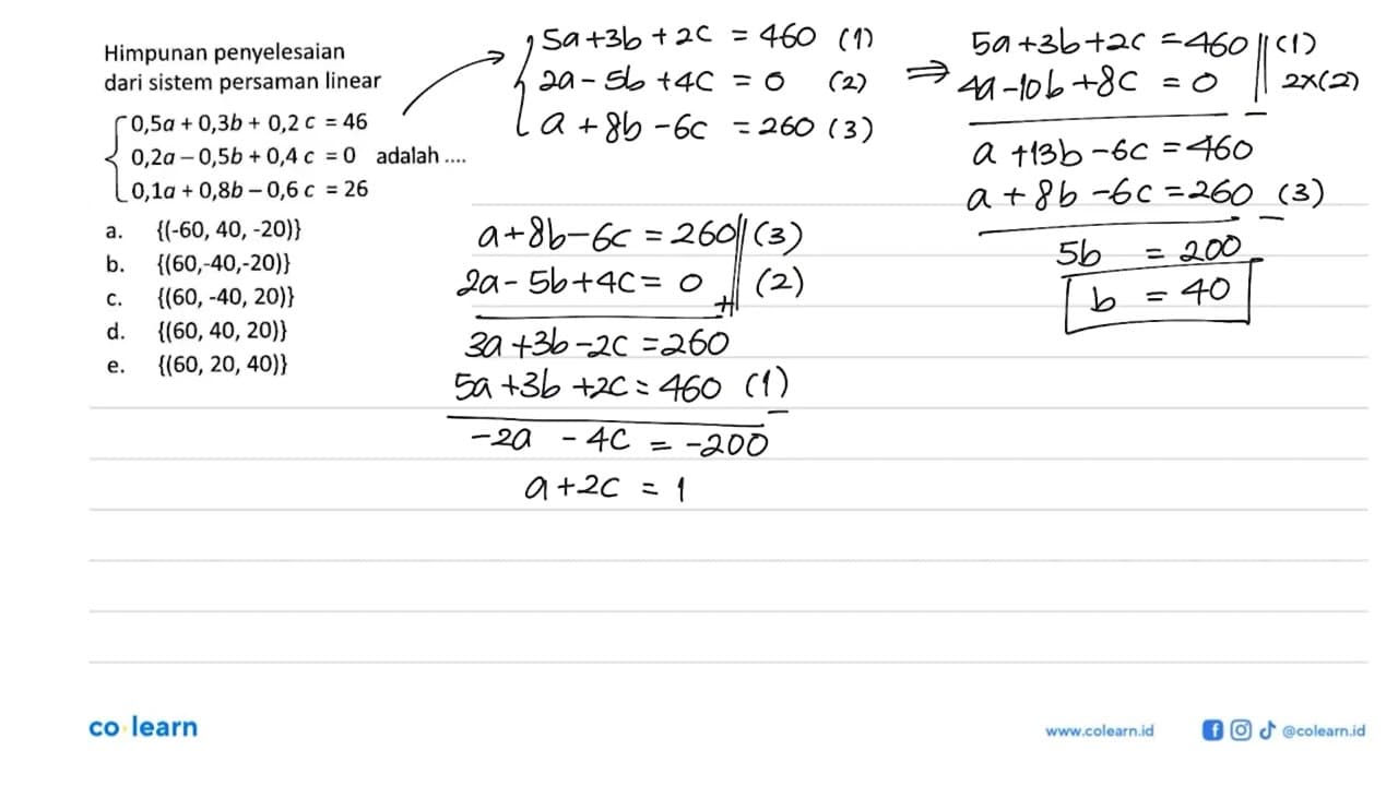 Himpunan penyelesaian dari sistem persamaan linear