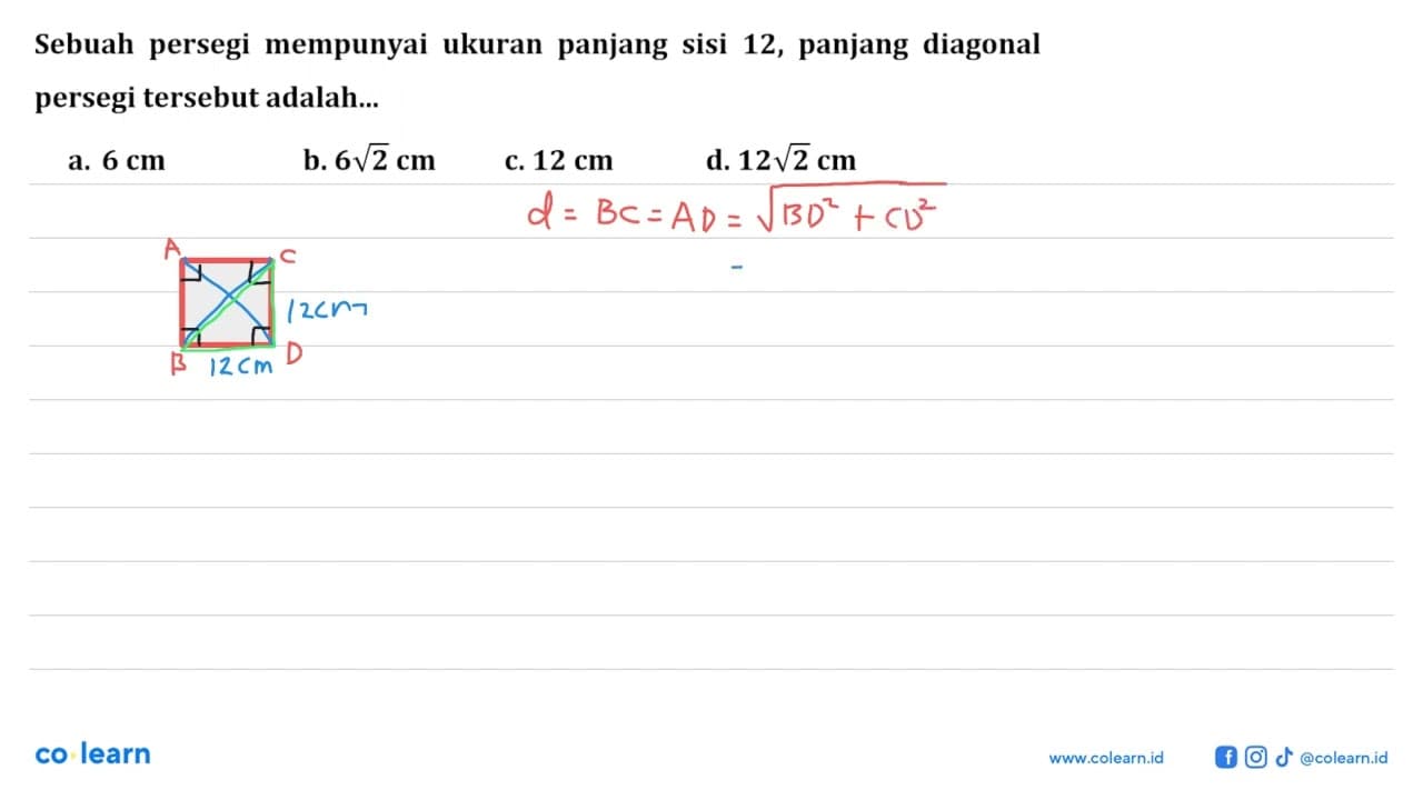 Sebuah persegi mempunyai ukuran panjang sisi 12, panjang