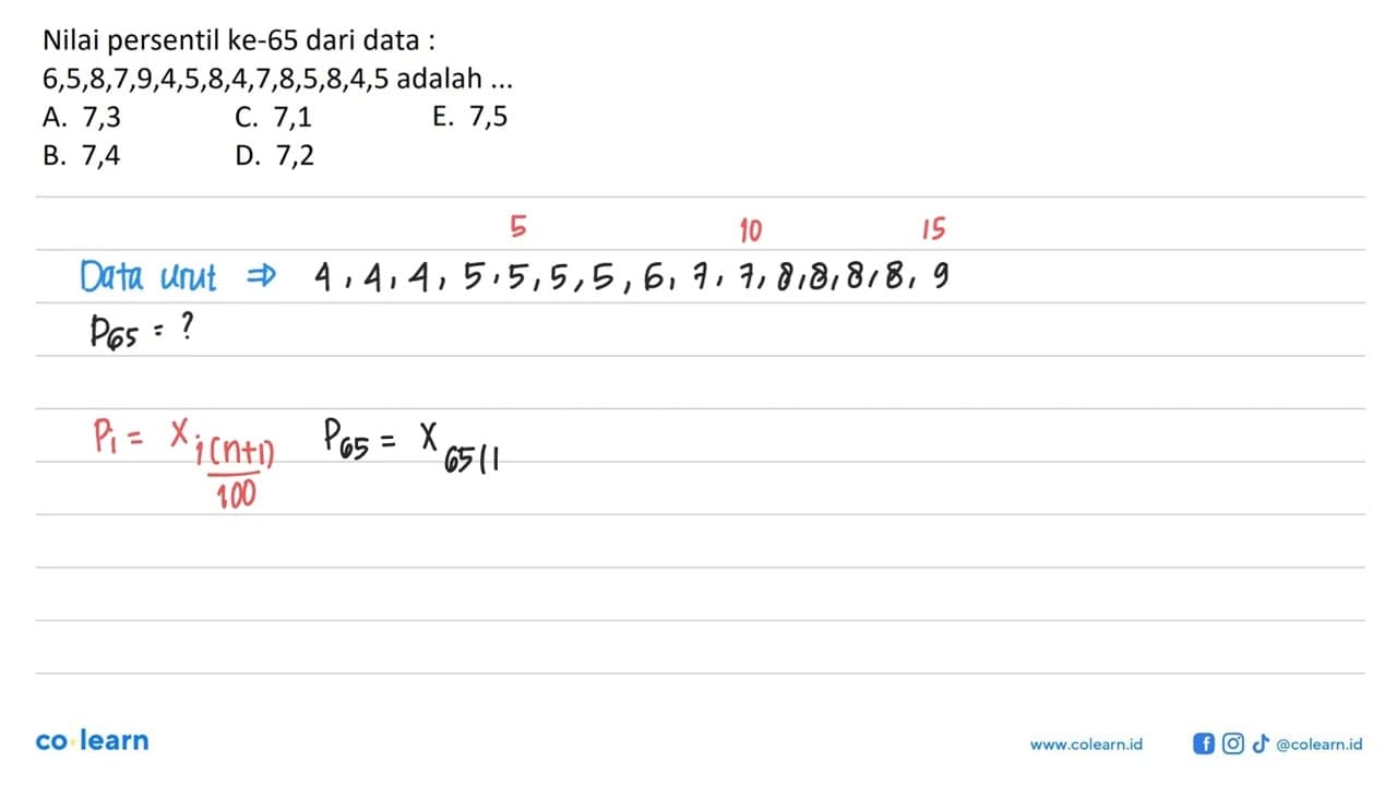 Nilai persentil ke-65 dari data :