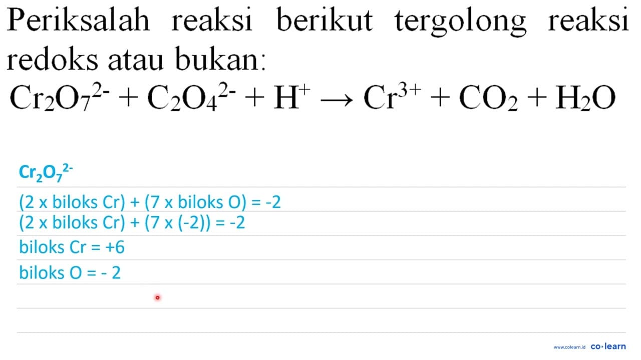 Periksalah reaksi berikut tergolong reaksi redoks atau