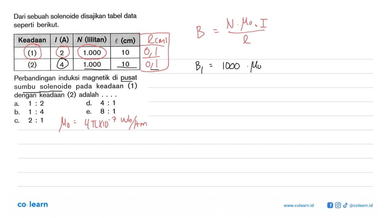 Dari sebuah solenoide disajikan tabel data seperti berikut.