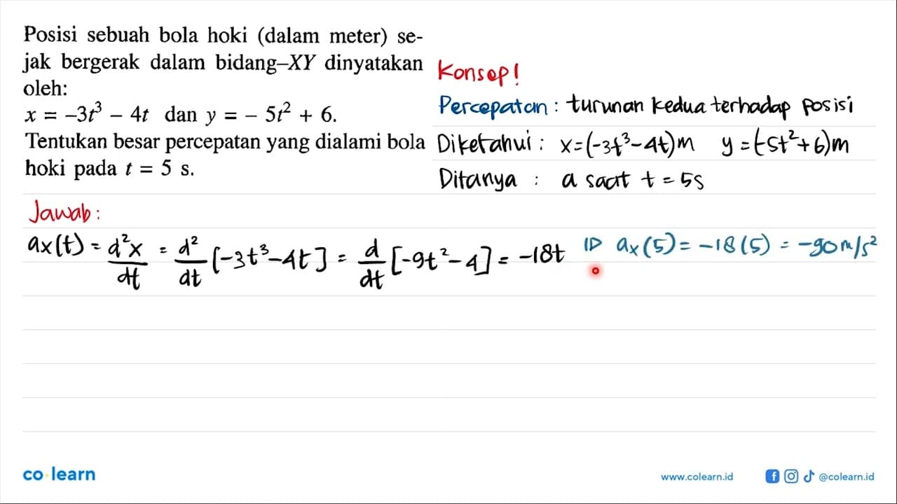 Posisi sebuah bola hoki (dalam meter) sejak bergerak dalam