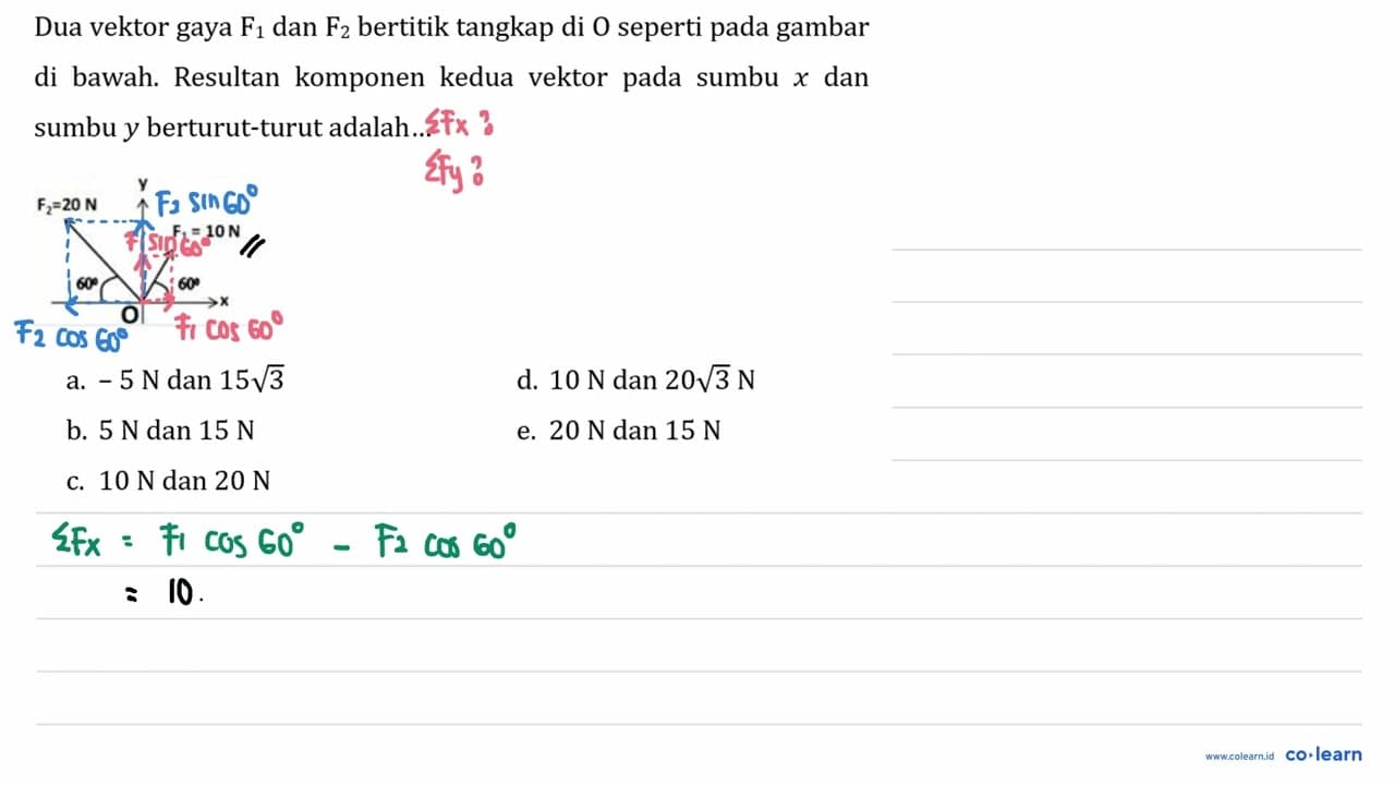 Dua vektor gaya F_(1) dan F_(2) bertitik tangkap di O