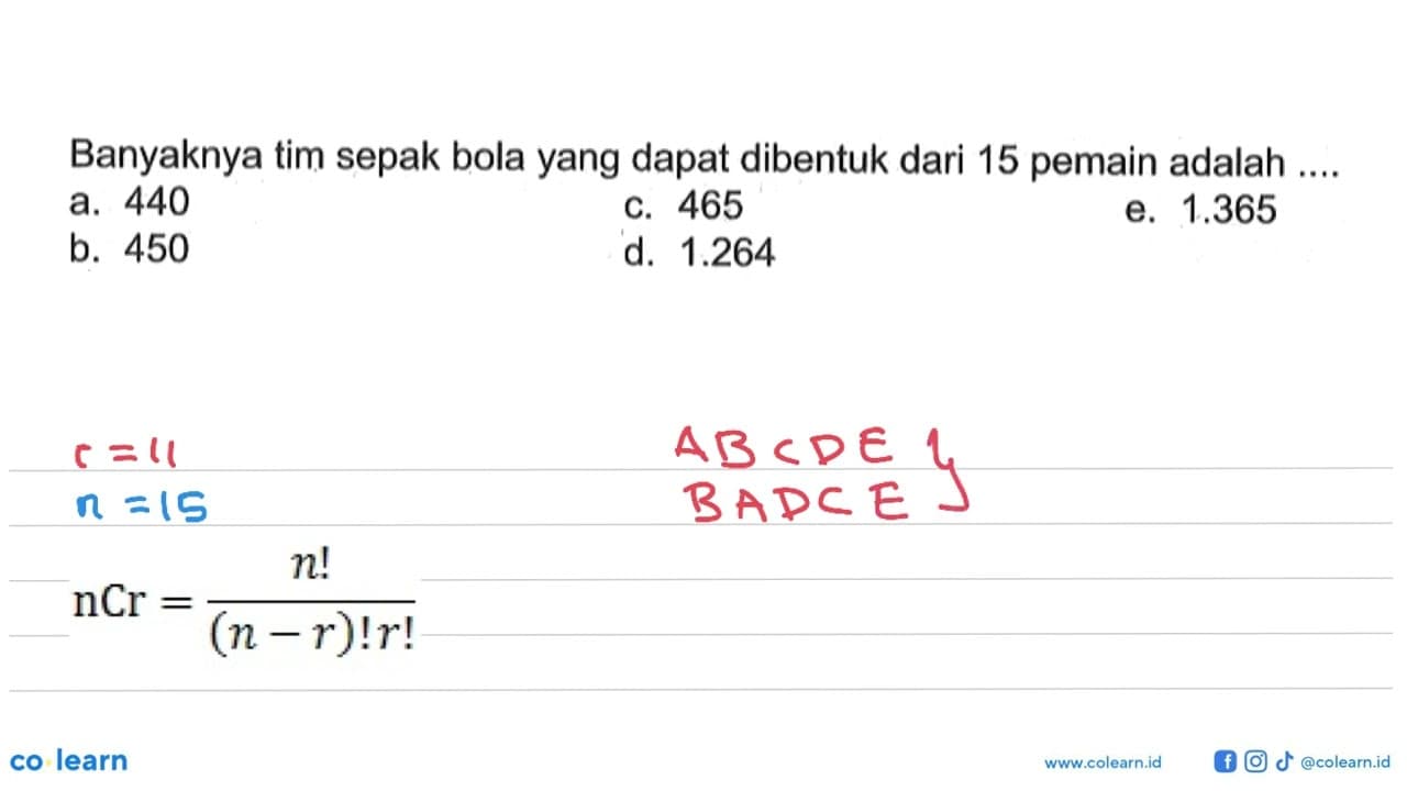 Banyaknya tim sepak bola yang dapat dibentuk dari 15 pemain