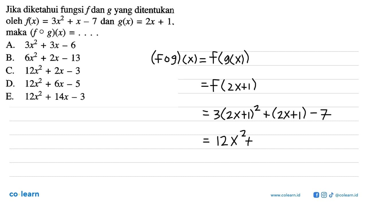 Jika diketahui fungsi f dan g yang ditentukan oleh