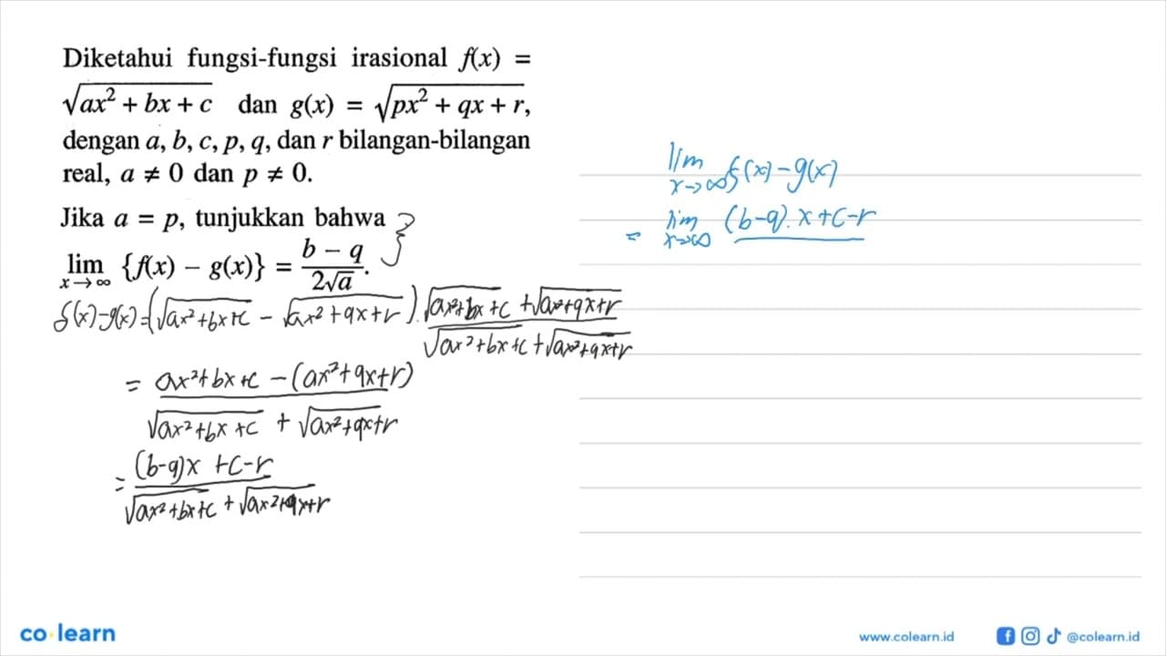 Diketahui fungsi-fungsi irasional f(x)=akar(ax^2+bx+c) dan