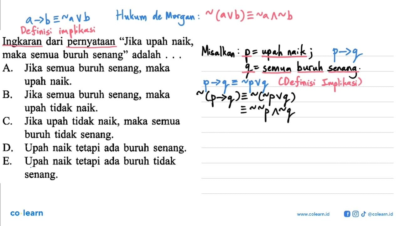 Ingkaran dari pernyataan 'Jika upah naik, maka semua buruh