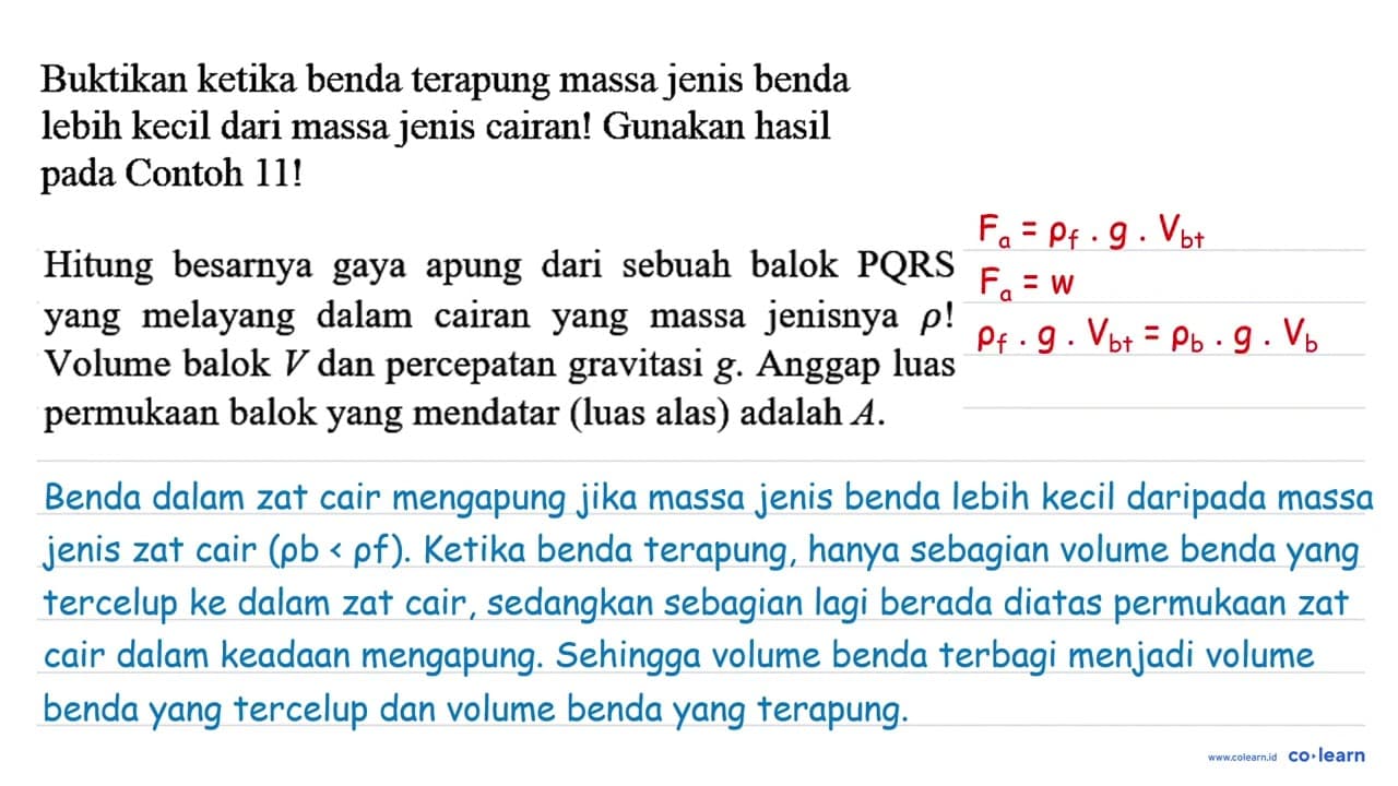 Buktikan ketika benda terapung massa jenis benda lebih