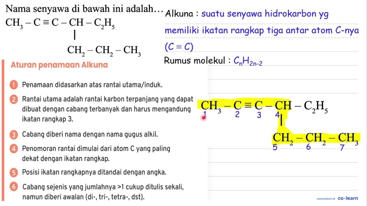 Nama senyawa di bawah ini adalah... CH3 C C CH C2H5 CH2 CH2