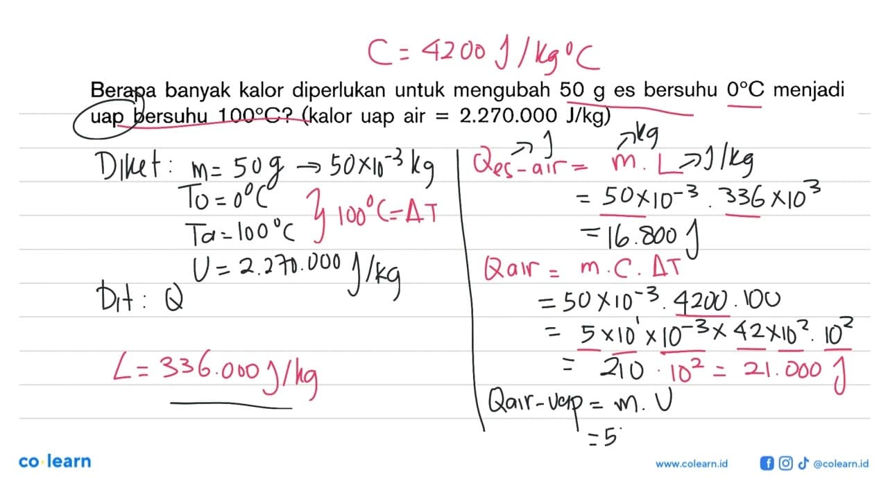 Berapa banyak kalor diperlukan untuk mengubah 50 g es