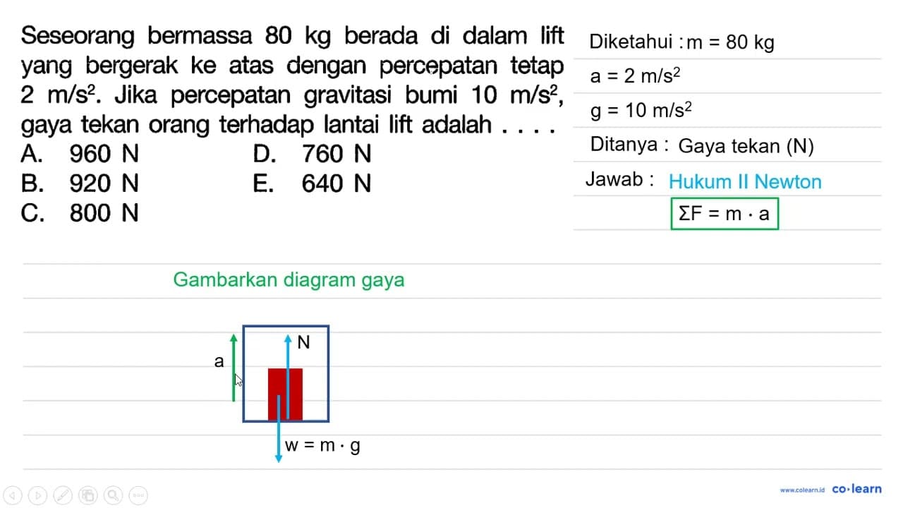 Seseorang bermassa 80 kg berada di dalam lift yang bergerak