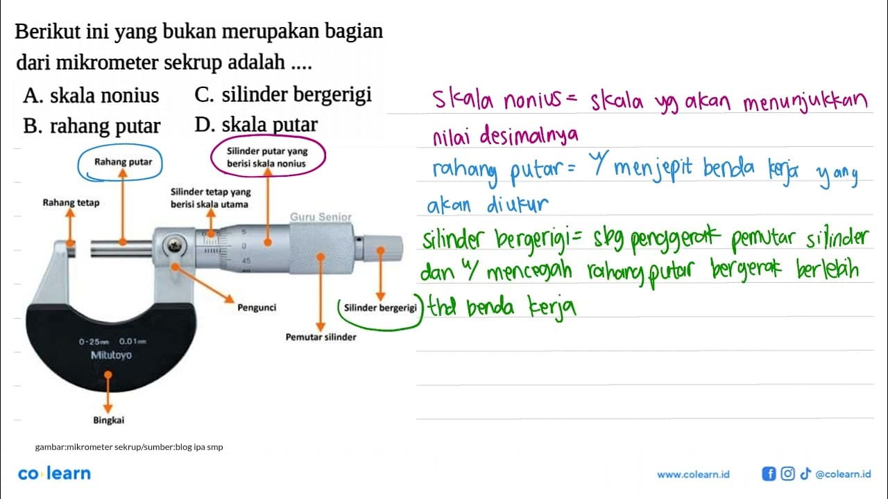 Berikut ini yang bukan merupakan bagian dari mikrometer