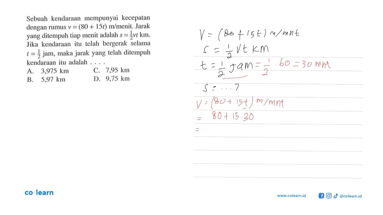 Sebuah kendaraan mempunyai kecepatan dengan rumus v = (80 +