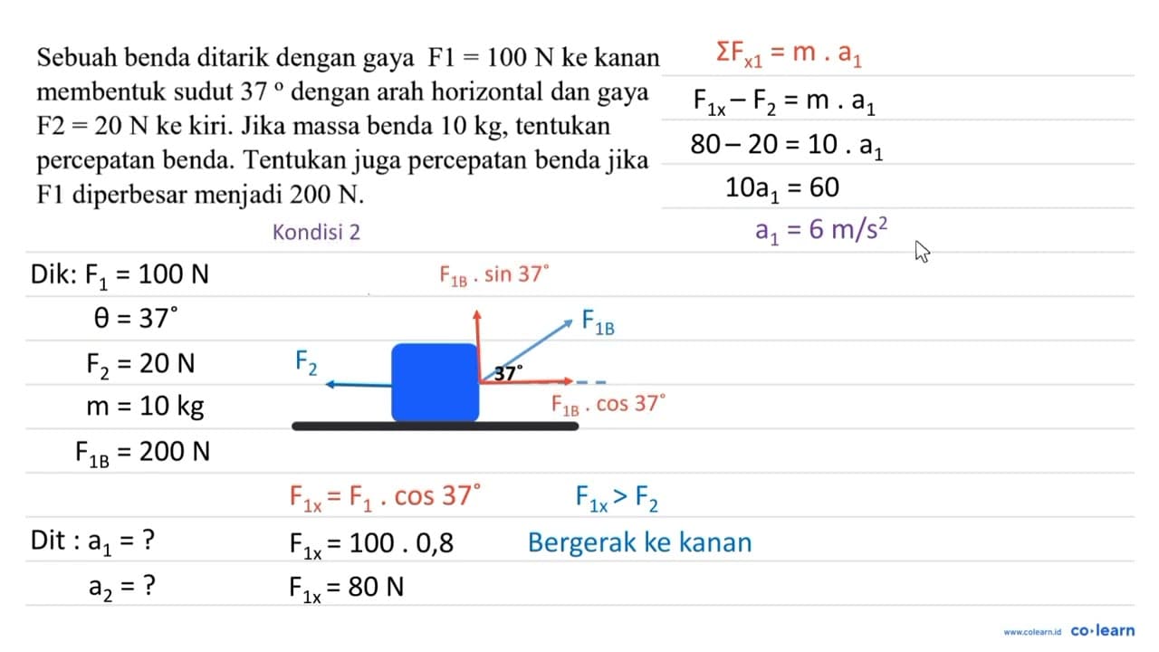 Sebuah benda ditarik dengan gaya F 1=100 ~N ke kanan