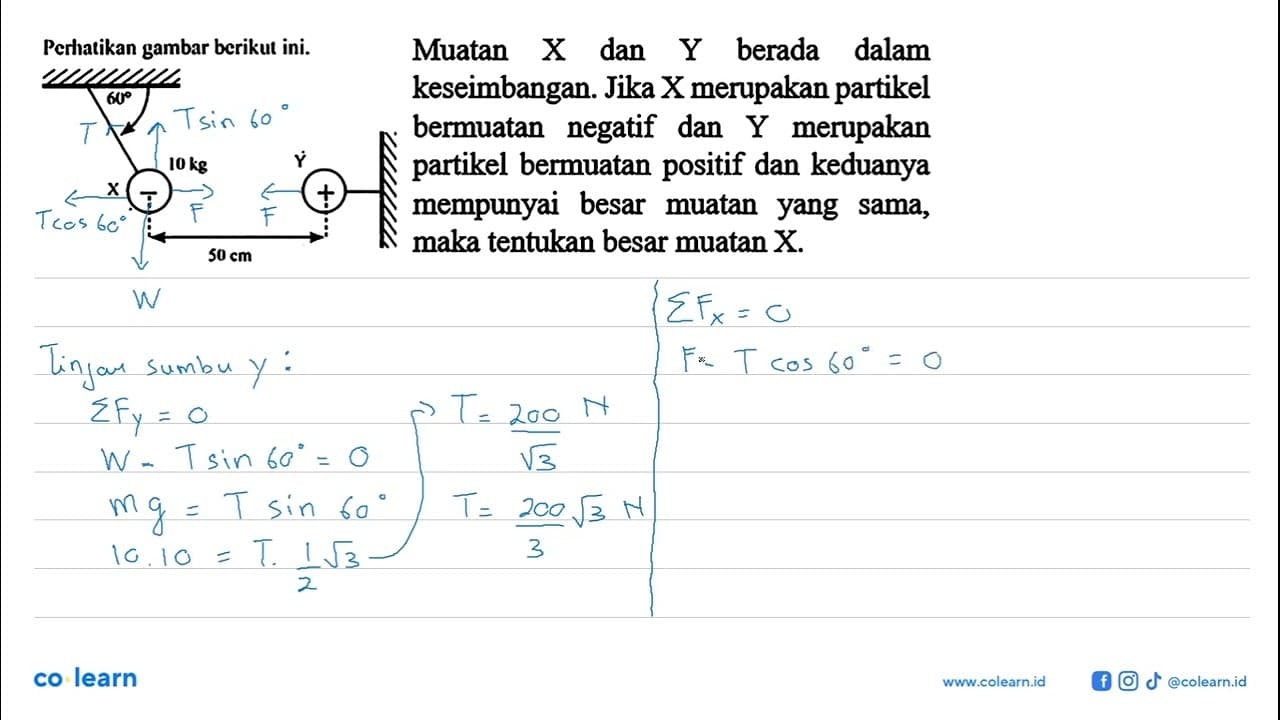 Perhatikan gambar berikut ini. 60 X - 10 kg 50 cm + Y