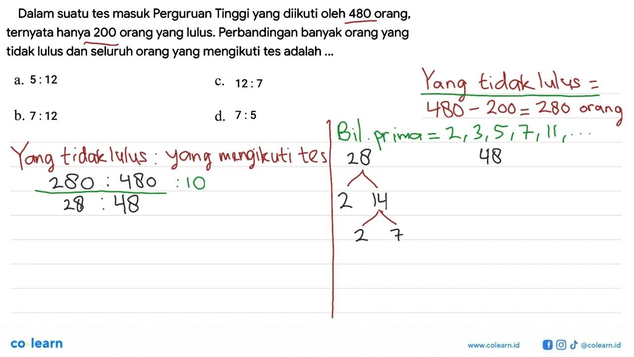 Dalam suatu tes masuk Perguruan Tinggi yang diikuti oleh