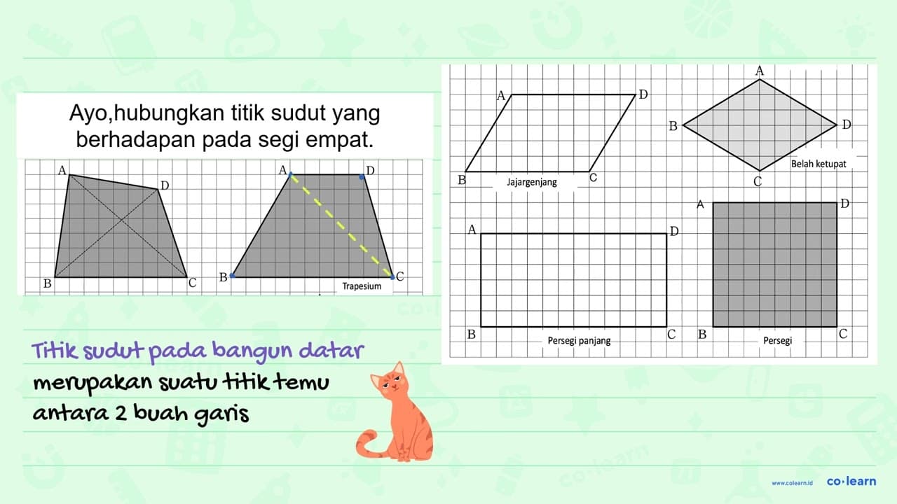 Ayo, hubungkan titik sudut yang berhadpan pada segiempat. A