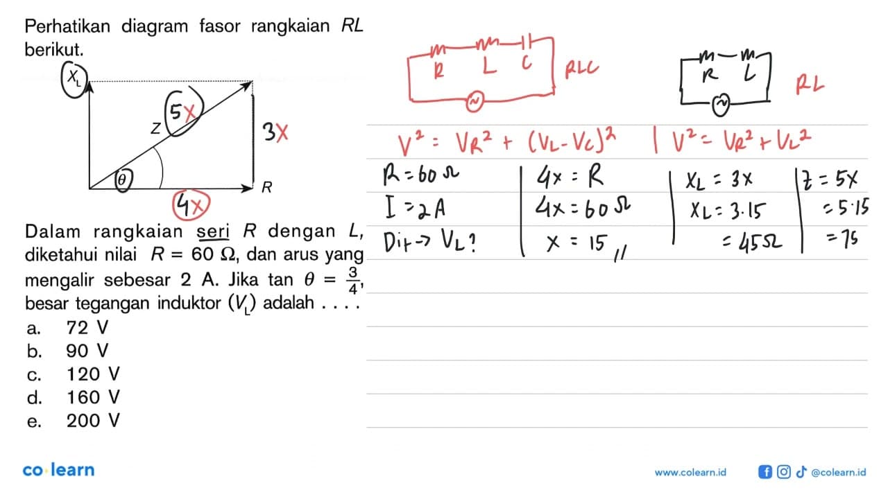 Perhatikan diagram fasor rangkaian RL berikut. Dalam