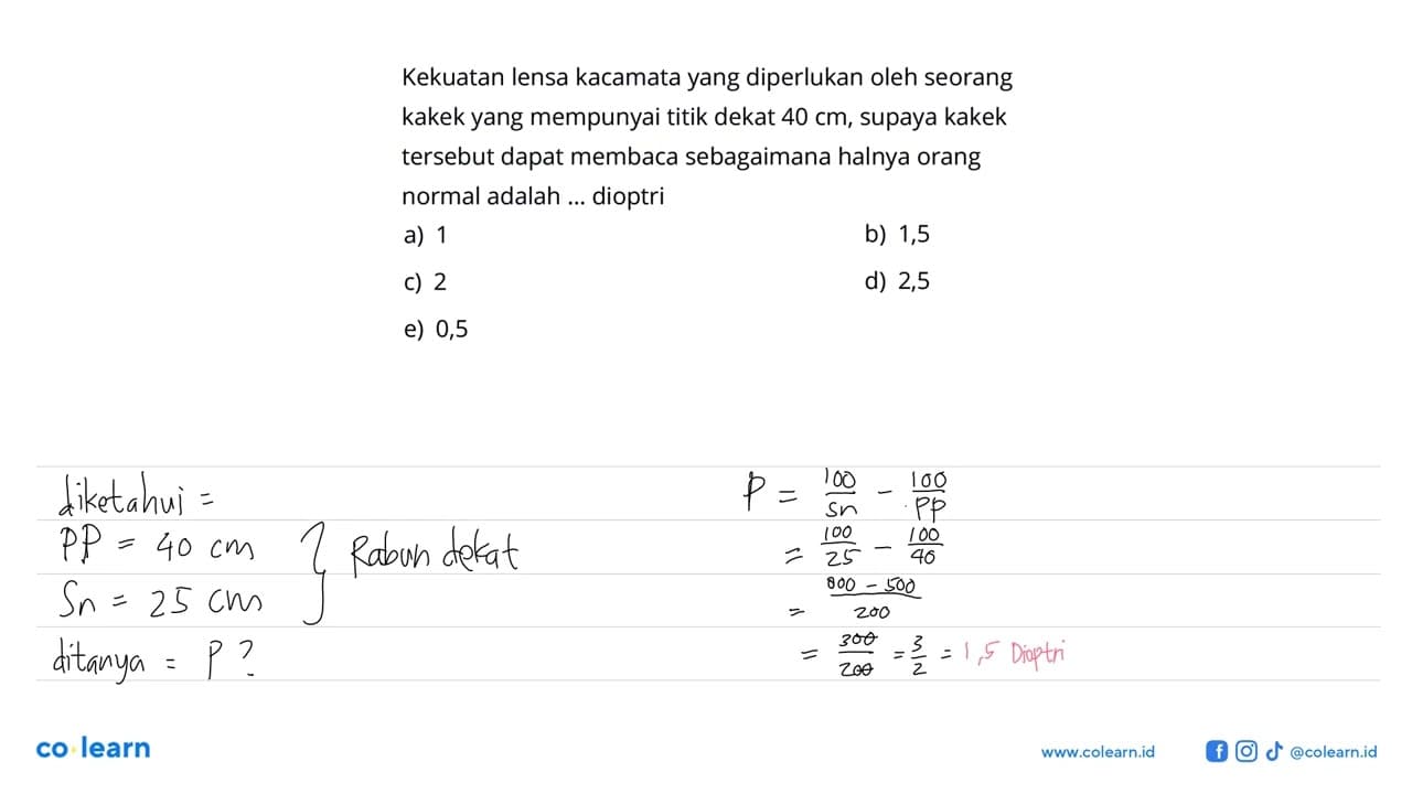 Kekuatan lensa kacamata yang diperlukan oleh seorang kakek