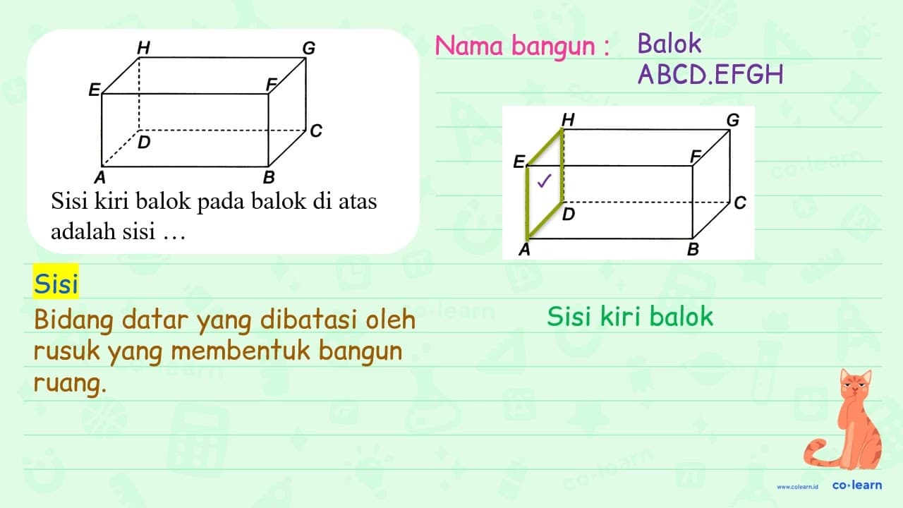 A B C D E F G H Sisi kiri balok pada balok di atas adalah