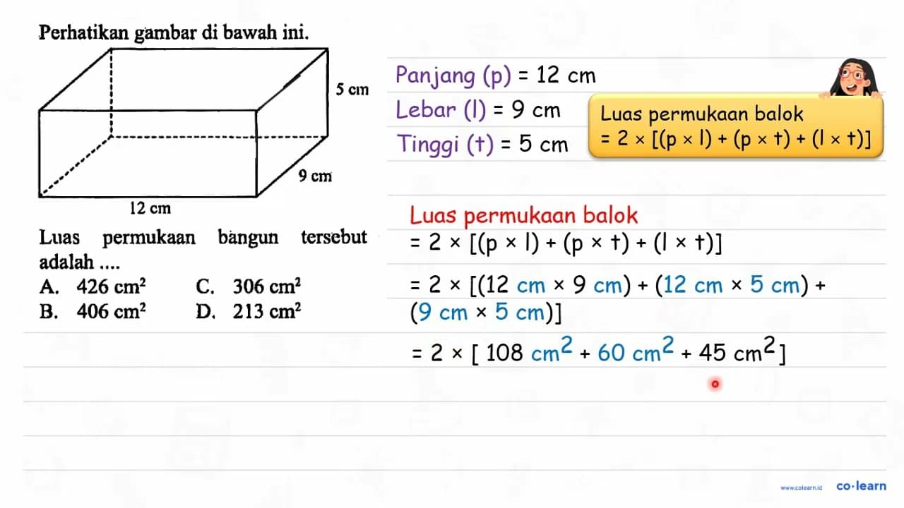 Perhatikan gambar di bawah ini. 5 cm 9 cm 12 cm Luas