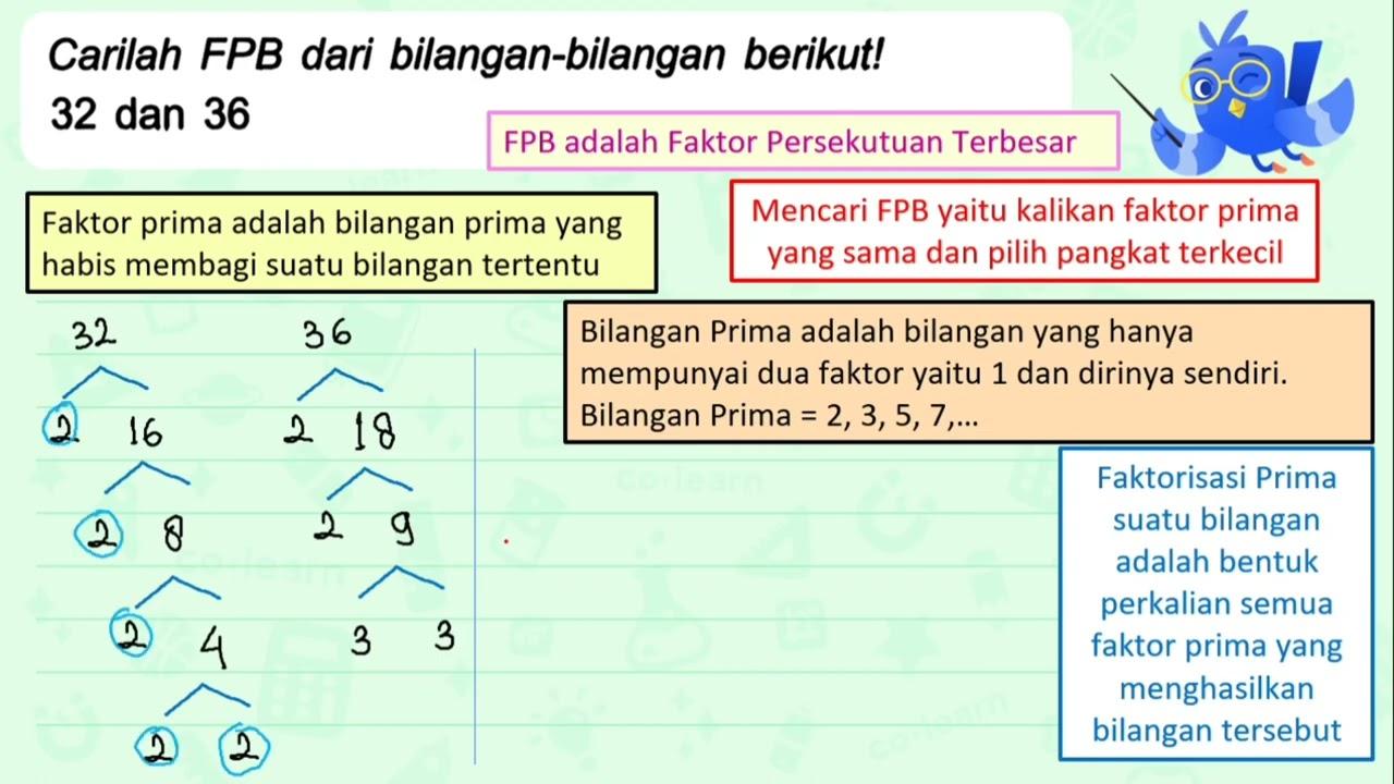 Carilah FPB dari bilangan-bilangan berikut! 32 dan 36