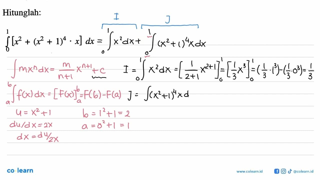 Hitunglah: integral 0 1 (x^2+(x^2+1)^4 . x) dx