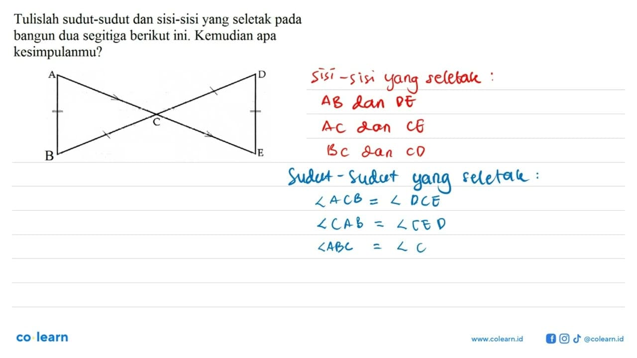 Tulislah sudut-sudut dan sisi-sisi yang seletak pada bangun