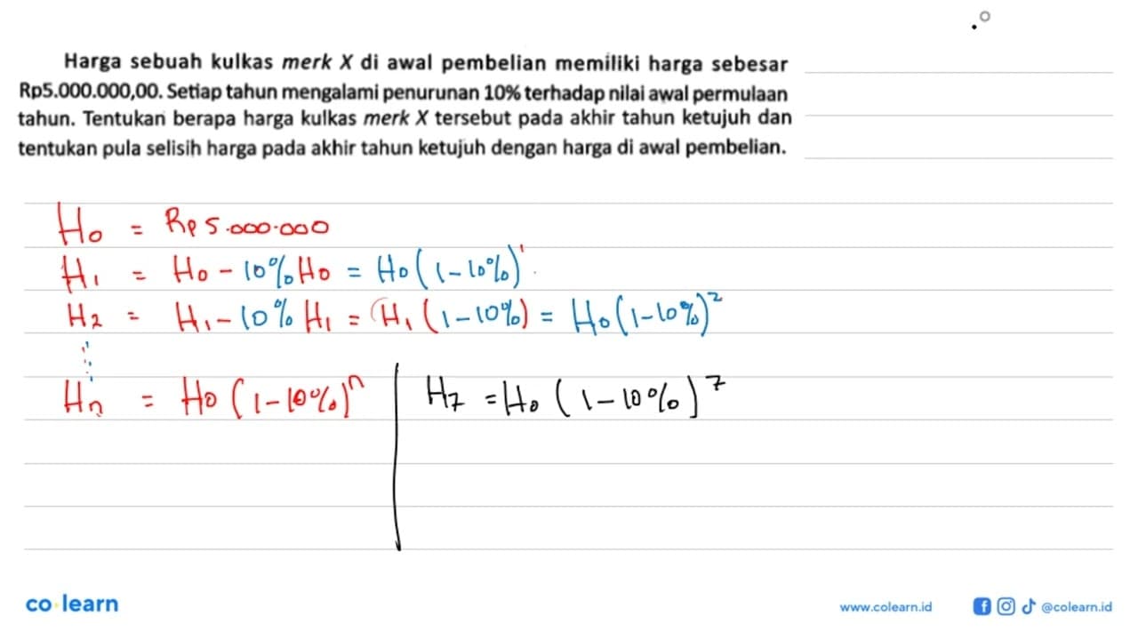 Harga sebuah kulkas merk x di awal pembelian memiliki harga