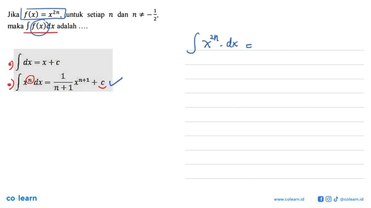 Jika f(x)=x^(2n), untuk setiap n dan n=/=-(1/2) maka