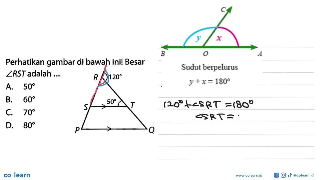 Perhatikan gambar di bawah ini! Besar sudut RST adalah ....