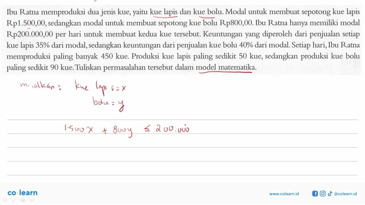 Ibu Ratna memproduksi dua jenis kue, yaitu kue lapis dan