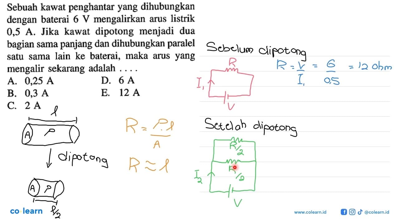 Sebuah kawat penghantar yang dihubungkan dengan baterai 6 V