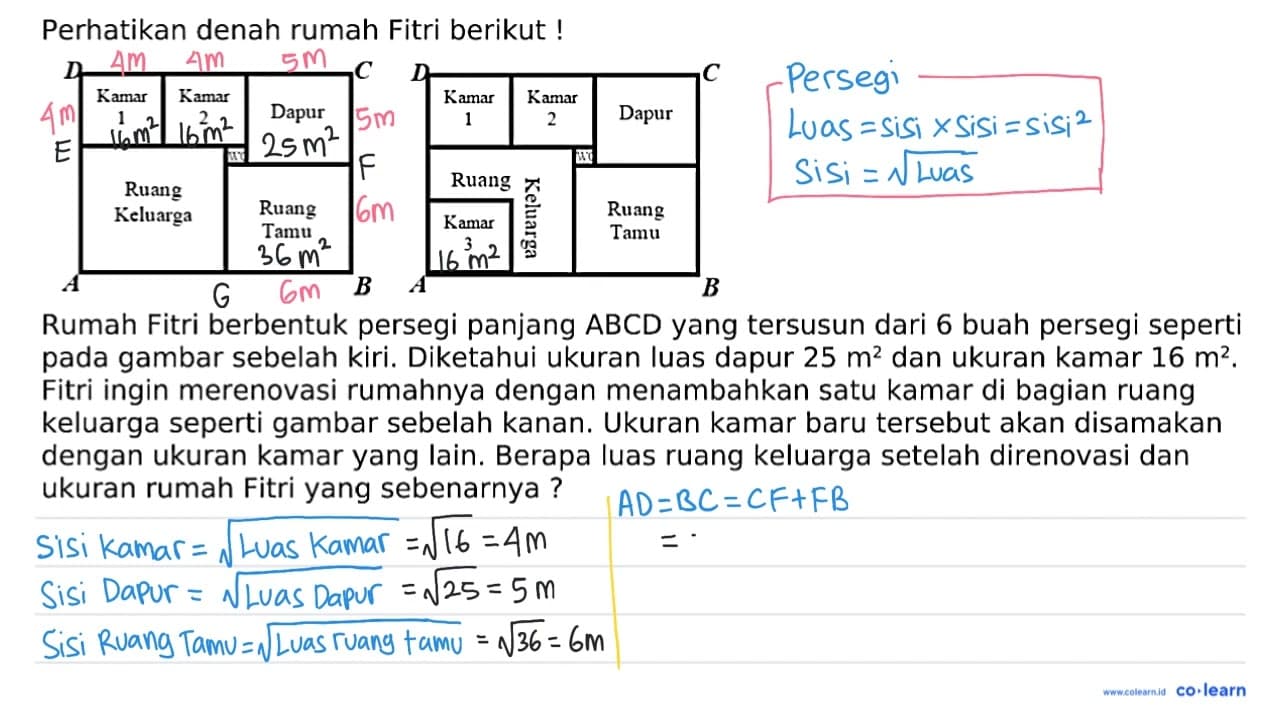 Perhatikan denah rumah Fitri berikut ! D C A B Kamar 1