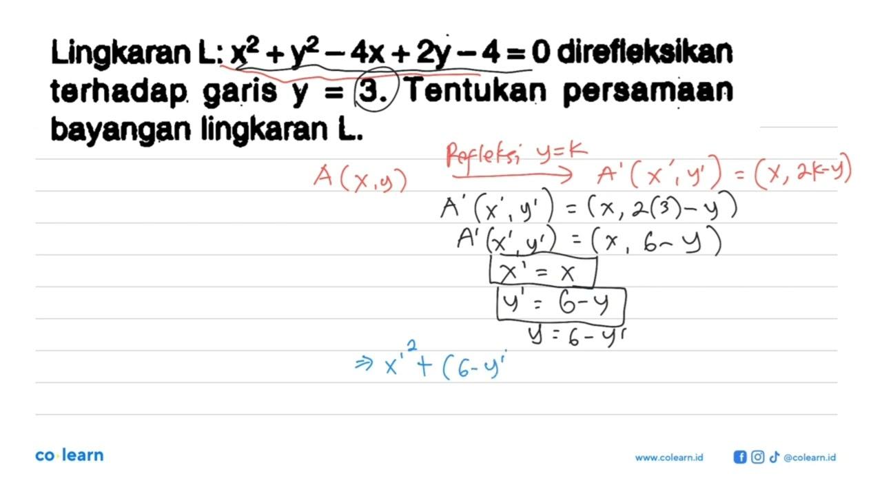 Lingkaran L: x^2+y^2-4x+2y-4=0 direfleksikan terhadap gari8