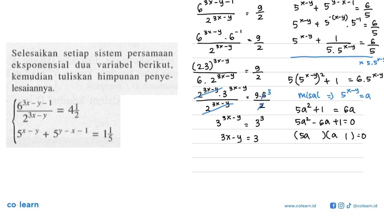 Selesaikan setiap sistem persamaan eksponensial dua