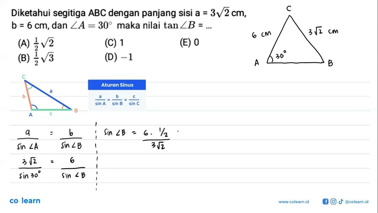 Diketahui segitiga ABC dengan panjang sisi a = 3 akar(2)