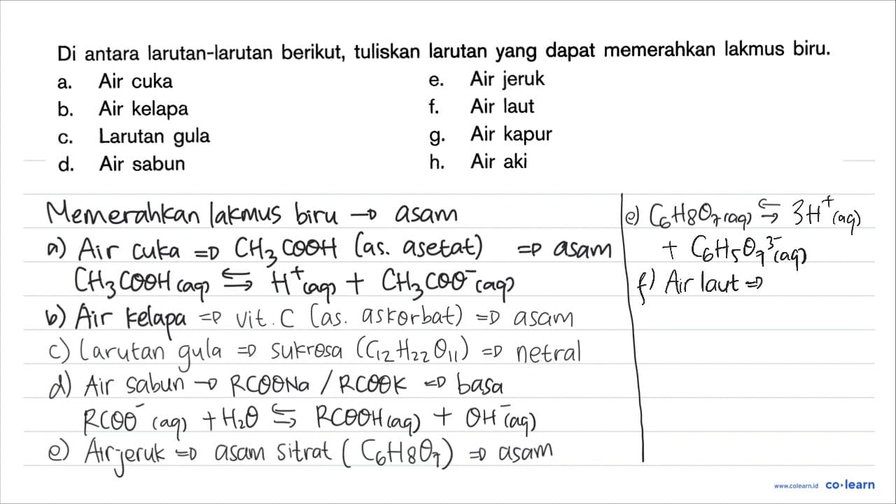 Di antara larutan-larutan berikut, tuliskan larutan yang