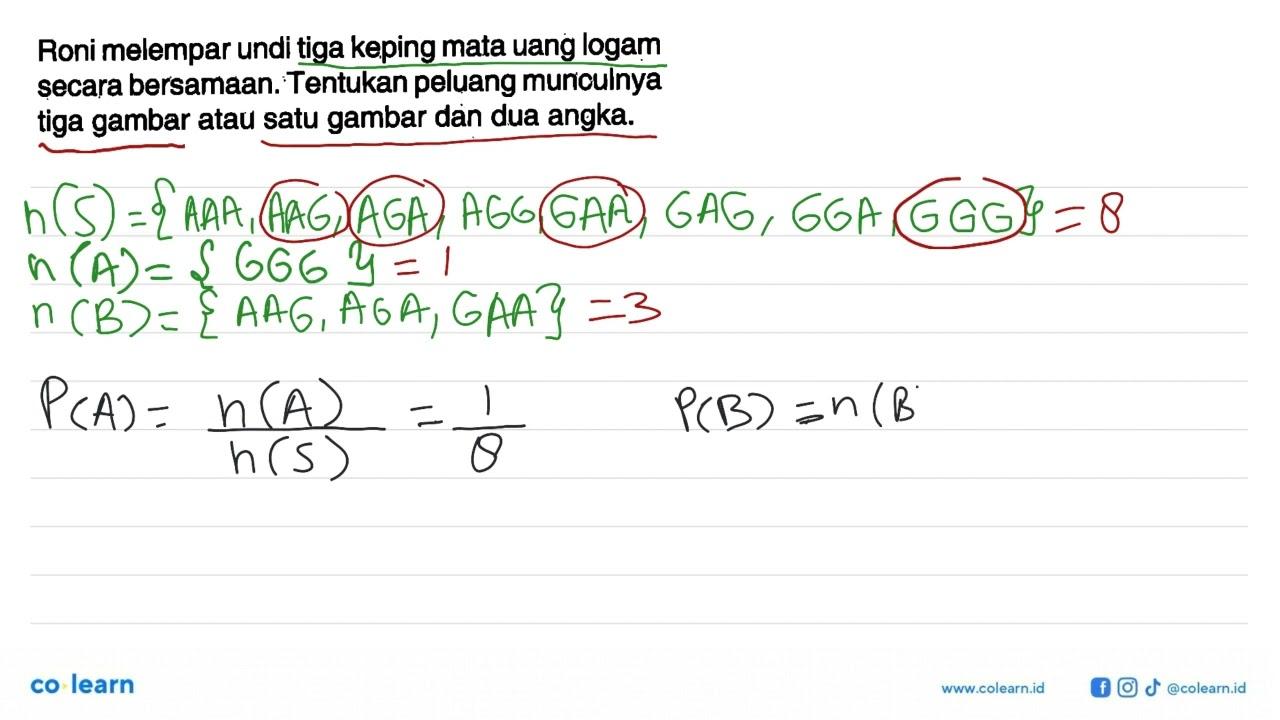 Roni melempar undi tiga keping mata uang logam secara