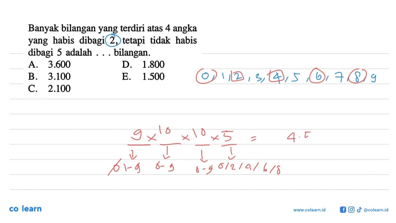 Banyak bilangan yang terdiri atas 4 angka yang habis dibagi