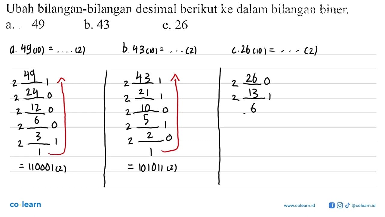 Ubah bilangan-bilangan desimal berikut ke dalam bilangan