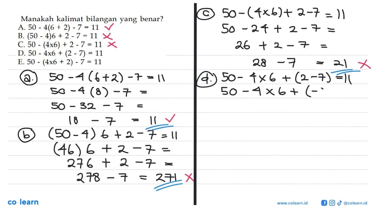 Manakah kalimat bilangan yang benar?