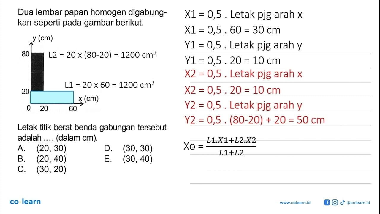 Dua lembar papan homogen digabungkan seperti pada gambar