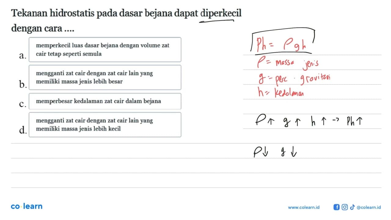 Tekanan hidrostatis pada dasar bejana dapat